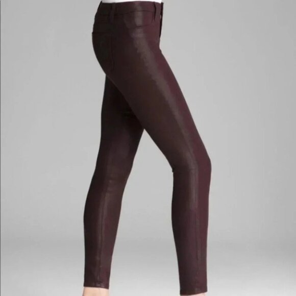 J Brand Super Skinny Lacq Pinot Waxed Coated Jeans Pant Denim burgundy Size 25 - Picture 9 of 15
